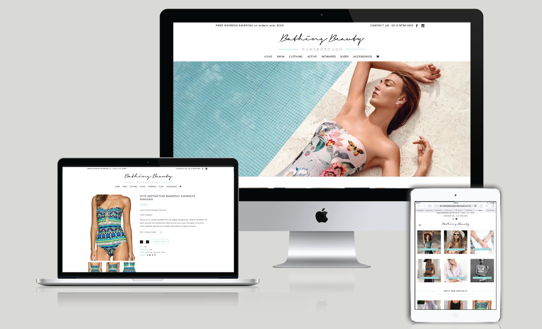 Bathing Beauty Dunsborough E-Commerce Website, White Canvas Design, Website Development, E-Commerce Websites, Mobile App Development, Graphic Design, Strategic Marketing, Perth Western Australia, Marketing Support, Websites, Website Design
